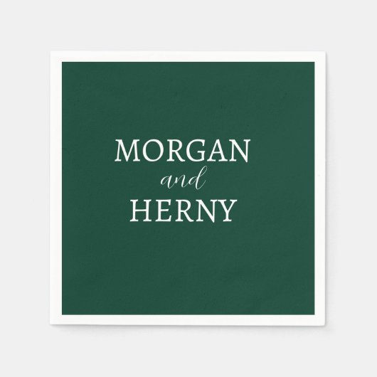 Serviette En Papier NOM customisé ÉLÉGANT MODERNE SOMBRE VERT MARIAGE (Devant)