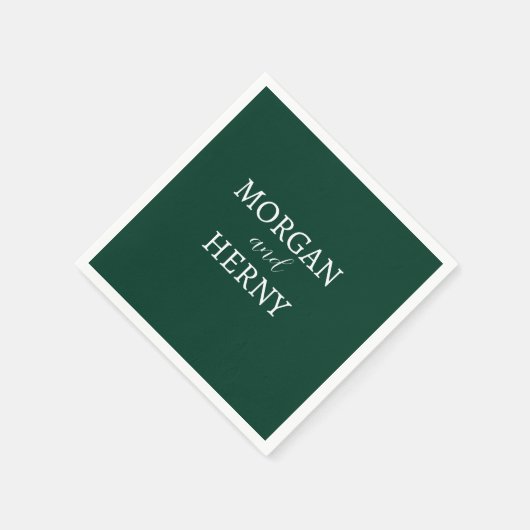 Serviette En Papier NOM customisé ÉLÉGANT MODERNE SOMBRE VERT MARIAGE (Coin)