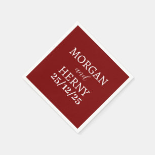 Serviette En Papier NOM customisé MARIAGE ROUGE CHERRY MODERNE STYLISH
