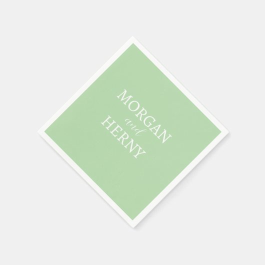 Serviette En Papier NOM customisé PALE MODERNE STYLISH MARIAGE VERT (Coin)