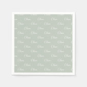 Serviette En Papier Nom customisé Sage Green White Script (Devant)