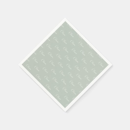 Serviette En Papier Nom customisé Sage Green White Script (Coin)