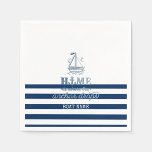 Serviette En Papier Nom de bateau nautique, ancre marine bleu foncé ra