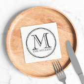 Serviette En Papier Nom de bordure noire ronde Monogramme