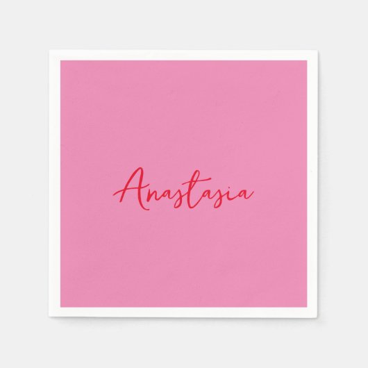 Serviette En Papier Nom de calligraphie professionnelle rose personnal (Devant)