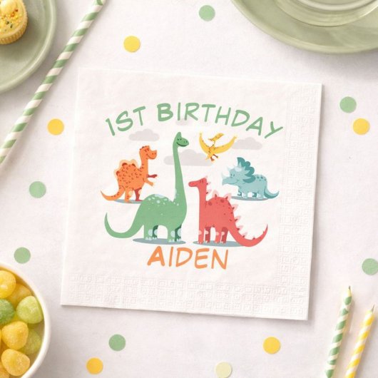 Serviette En Papier Nom de dinosaure d'anniversaire