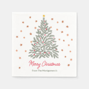 Serviette En Papier Nom de famille arbre de Noël de l'art populaire sc