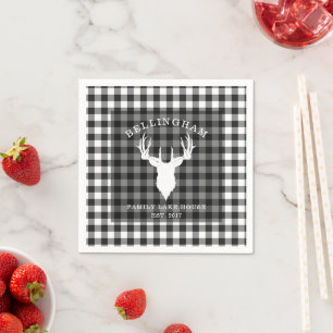 Serviette En Papier Nom de famille Black White Lake House Gingham Carr