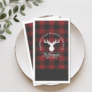 Serviette En Papier Nom de famille Cerf Plaid Buffle Rouge et Noir