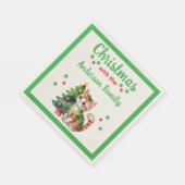 Serviette En Papier Nom de famille chat arbre vert rouge Noël (Coin)