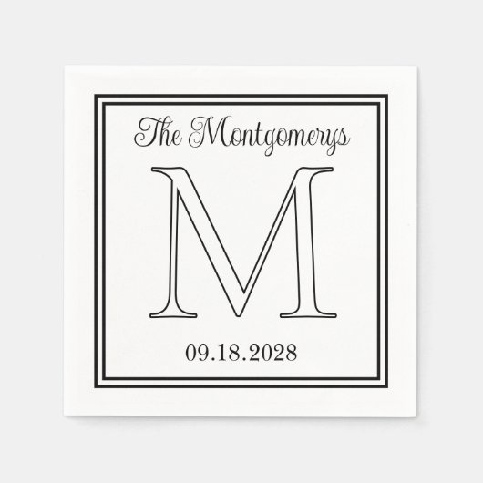 Serviette En Papier Nom de famille Date initiale et Mariage Double bor (Devant)