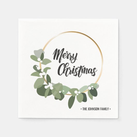 Serviette En Papier Nom de famille élégant Fête Joyeux Noël (Devant)