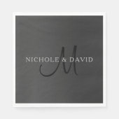 Serviette En Papier Nom de famille élégant Monogramme & Gradient Grey' (Devant)