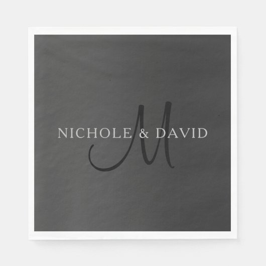 Serviette En Papier Nom de famille élégant Monogramme & Gradient Grey' (Devant)