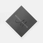 Serviette En Papier Nom de famille élégant Monogramme & Gradient Grey' (Coin)