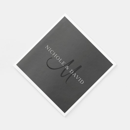 Serviette En Papier Nom de famille élégant Monogramme & Gradient Grey' (Coin)