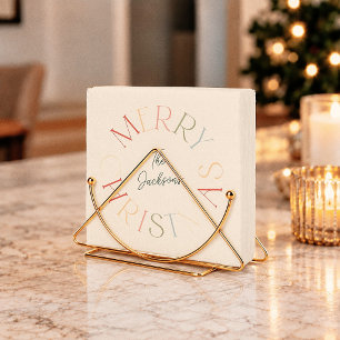 Serviette En Papier Nom de famille joyeux Noël rétro coloré