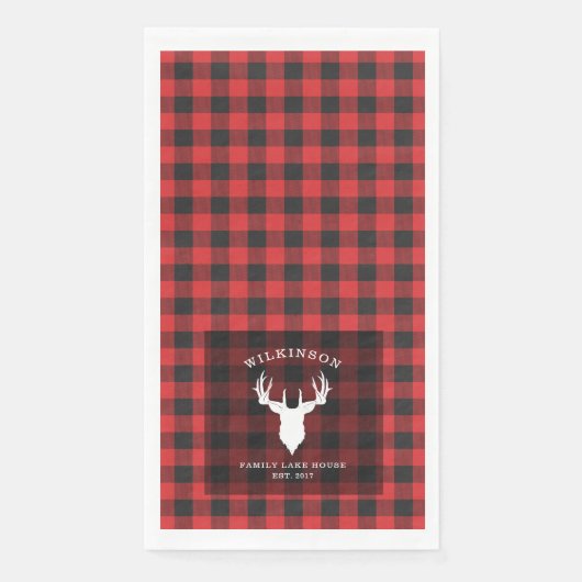 Serviette En Papier Nom de famille Lumberjack Plaid Lake House (Devant)
