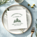 Serviette En Papier Nom de famille personnalisé Christmas Tree Farm Re<br><div class="desc">Ajoutez une touche festive à votre table de vacances avec nos serviettes personnalisées! Dotés de votre nom de famille et d'un design rétro de la ferme de Noël en vert sage,  ils sont parfaits pour célébrer avec style et rendre chaque repas spécial</div>