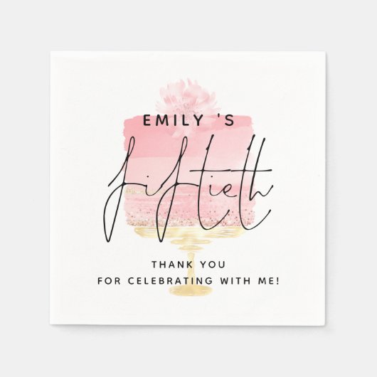 Serviette En Papier Nom de gâteau rose tendance 50e anniversaire Merci (Devant)