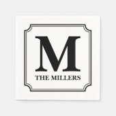 Serviette En Papier Nom de la bordure du billet noir Monogramme (Devant)