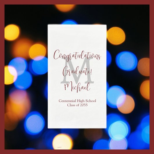 Serviette En Papier Nom de la fête de graduation de la Bourgogne blanc