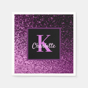 Serviette En Papier Nom de monogramme scintillant rose violet pour ann