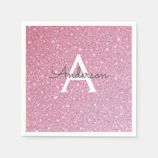 Serviette En Papier Nom de Parties scintillant rose (Devant)