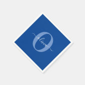 Serviette En Papier Nom de script de monogramme personnalisé bleu blan (Coin)