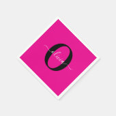 Serviette En Papier Nom de script de monogramme personnalisé rose noir (Coin)