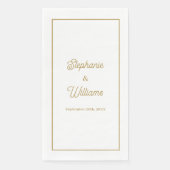Serviette En Papier Nom de script élégant blanc or mariage minimal (Devant)