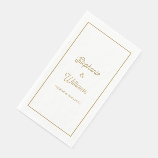 Serviette En Papier Nom de script élégant blanc or mariage minimal (Coin)