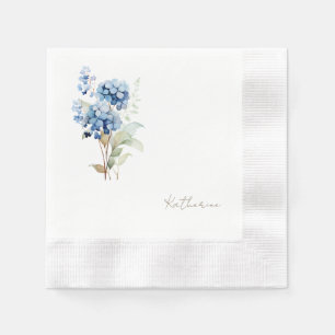 Serviette En Papier Nom de script moderne Blue Hydrangea Fête des mari