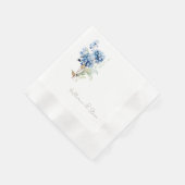 Serviette En Papier Nom de script moderne Blue Hydrangea Mariage (Coin)