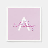 Serviette En Papier Nom de script & monogramme | Magenta & Violet clai (Devant)