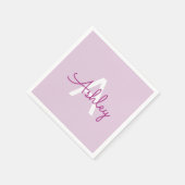 Serviette En Papier Nom de script & monogramme | Magenta & Violet clai (Coin)