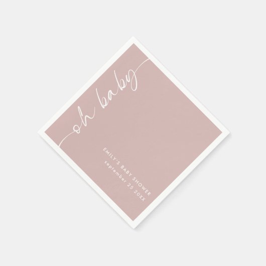 Serviette En Papier Nom de script pivoté Dusty Rose Oh Baby shower (Coin)