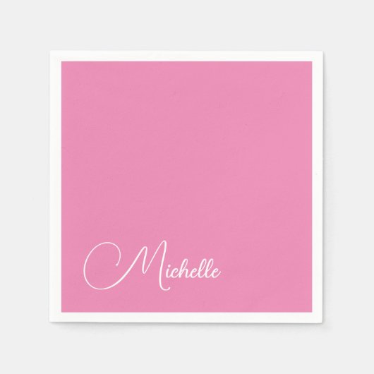 Serviette En Papier Nom d'écriture moderne professionnel rose blanc (Devant)