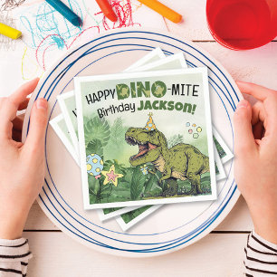 Serviette En Papier Nom des enfants Dino-Mite Dinosaur Anniversaire