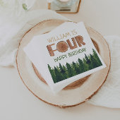 Serviette En Papier Nom du 4e anniversaire Arbres verts rustiques