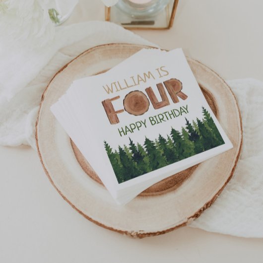 Serviette En Papier Nom du 4e anniversaire Arbres verts rustiques