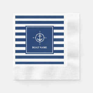 Serviette En Papier Nom du bateau Compass Ancre Blue Stripes Cocktail