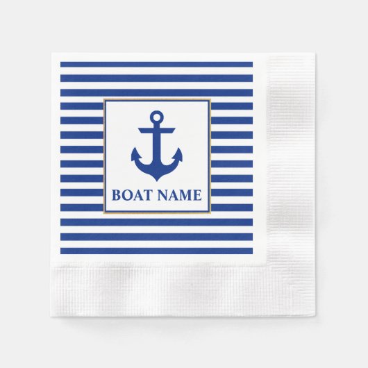 Serviette En Papier Nom du bateau nautique Ancre Cocktail rayé (Devant)
