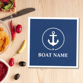 Serviette En Papier Nom du bateau nautique Ancre corde bleu marine