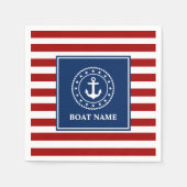 Serviette En Papier Nom du bateau nautique Ancre corde étoiles rayures (Devant)