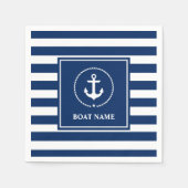 Serviette En Papier Nom du bateau nautique Ancre Marine Bleu rayé (Devant)