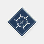 Serviette En Papier Nom du bateau nautique Ancre Roue Marine Bleu (Coin)