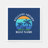 Serviette En Papier Nom du bateau Sun Palm Trees Bienvenue à bord Bleu (Devant)