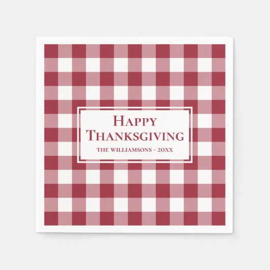 Serviette En Papier Nom du bon thanksgiving Bourgogne En vichy Vérifie (Devant)