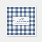 Serviette En Papier Nom du bon thanksgiving En vichy blanc bleu (Devant)